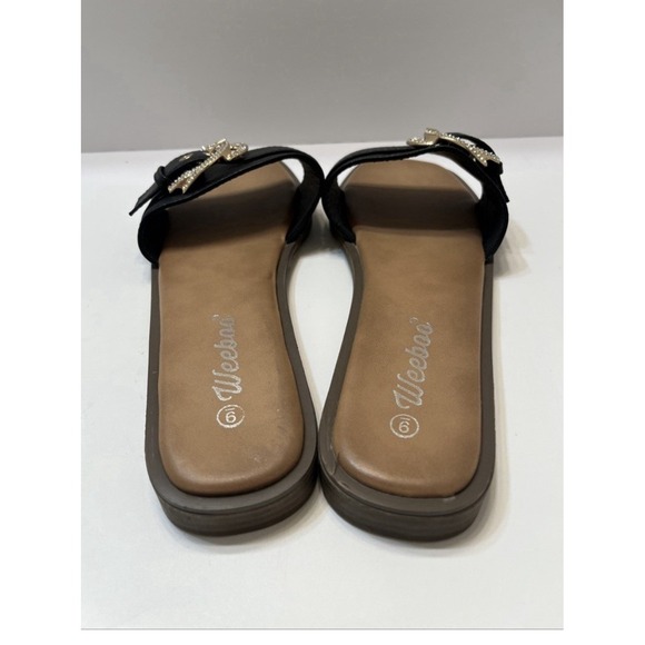 Weeboo Women's 9 Slip On Sandals Black Rhinestone Rose Gold Buckle - Picture 5 of 6